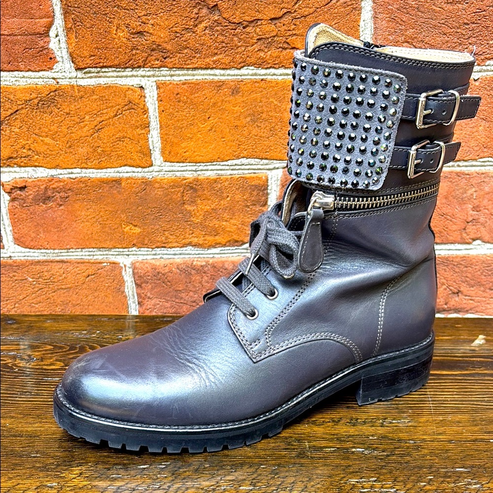 Miss Blumarine Studded Leather Combat Boots